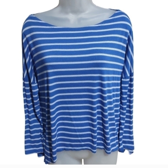 Red Haute Hi Low Striped Pullover Shirt Blue Size Medium - Picture 2 of 5